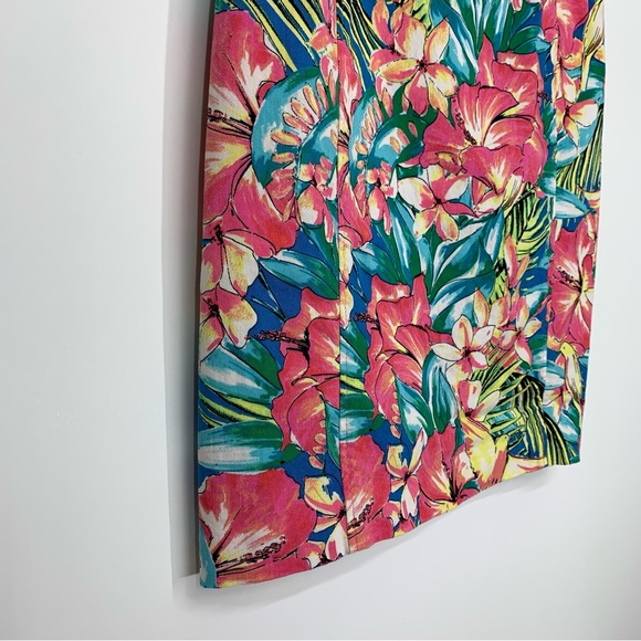 Loft Ann Taylor Colorful Floral Lightweight Denim Stretch Pencil Skirt Size 8 - Picture 4 of 15